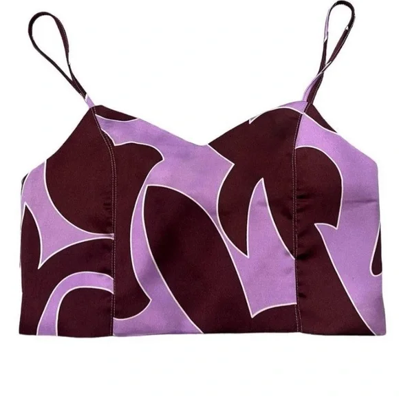 NWT House of Harlow 1960 Burgundy Purple Retro Print Satin Cami Crop Top Medium - Picture 1 of 8